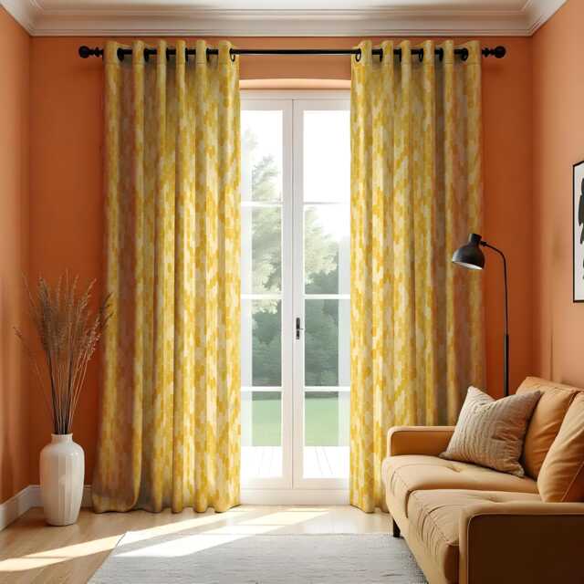 Yellow Honeycomb Curtains, Geometric Made To Measure Drapes, Modern Hexagon Pattern Window Panels For Living Room, Bright & Stylish Decor - image 1