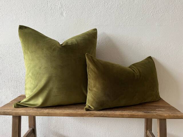 Olive Green Velvet Pillow Cover, Green Pillow, Velvet Cushion, Both Side Same Fabric - image 1