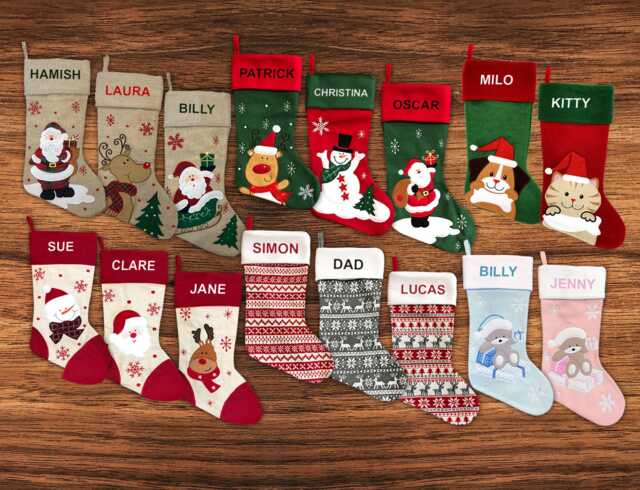 Personalised Christmas Stocking - 14 Designs Embroidered Name - image 1