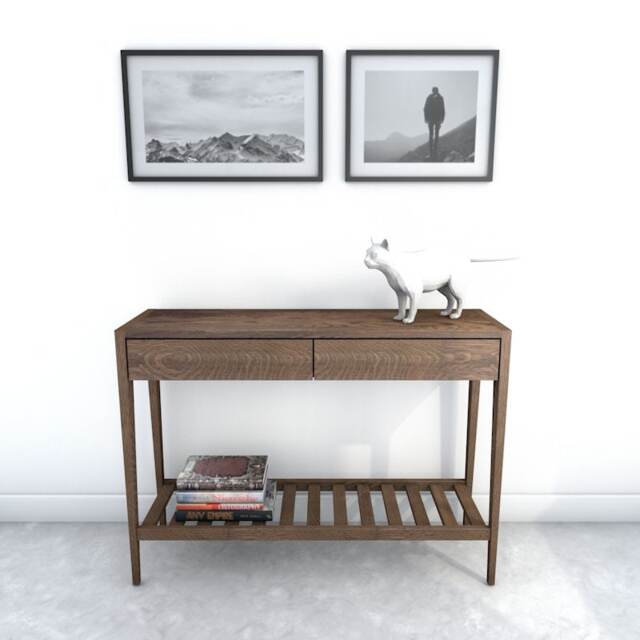 Solid Oak Console Table Entryway Charging Station, Slim Leg Design - image 1