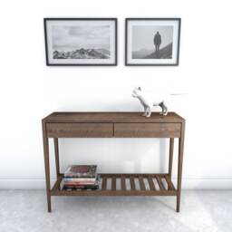 Solid Oak Console Table Entryway Charging Station, Slim Leg Design