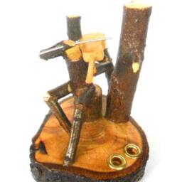 Natural Wood Carving Sculpture Violin Player Handmade Reclaimed Rustic Eco-Friendly Pencil Pen Holder Art Gift - thumbnail 3