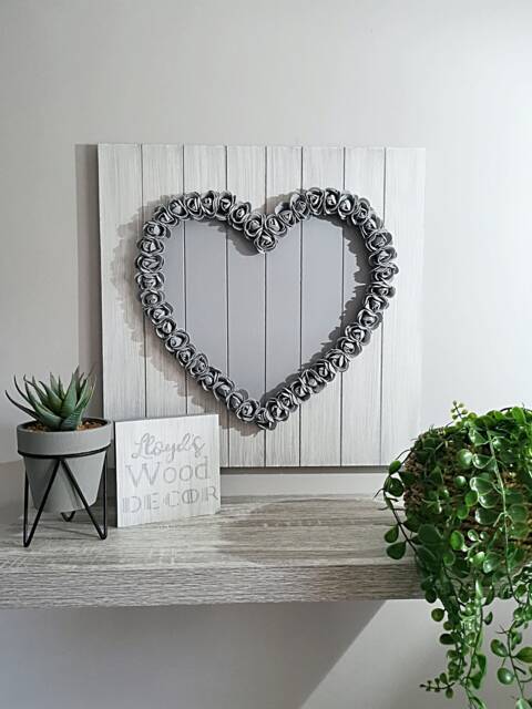 Wooden Rustic Large Rose Heart Plaque Wall Decor Grey 45cm X - image 1