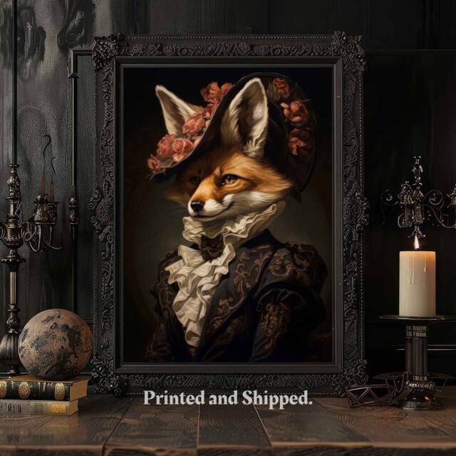 Victorian Lady Fox Art Print Whimsical Animal Portrait - image 1