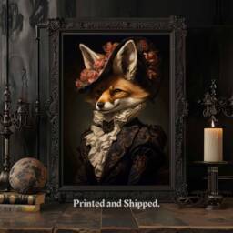 Victorian Lady Fox Art Print Whimsical Animal Portrait - thumbnail 1