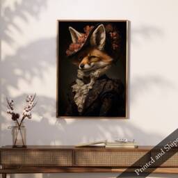 Victorian Lady Fox Art Print Whimsical Animal Portrait - thumbnail 2