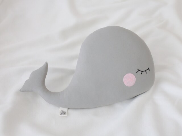 Whale Pillow, Cushion, Nautica Nursery Decor, Gray Baby Gift, Kids Bed, Stuffed Toy, Toddler Boy Ocean Sea Room Teepee - image 1
