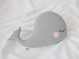 Whale Pillow, Cushion, Nautica Nursery Decor, Gray Baby Gift, Kids Bed, Stuffed Toy, Toddler Boy Ocean Sea Room Teepee - thumbnail 1