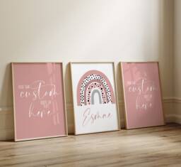Rainbow Prints, Dalmatian Print Nursery Dusty Pink, Girls Wall Decor, Art, Set Of 3 Prints, Kids Prints - thumbnail 1