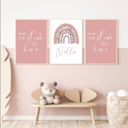 Rainbow Prints, Dalmatian Print Nursery Dusty Pink, Girls Wall Decor, Art, Set Of 3 Prints, Kids Prints - thumbnail 2