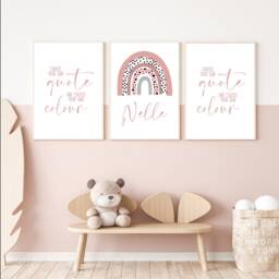 Rainbow Prints, Dalmatian Print Nursery Dusty Pink, Girls Wall Decor, Art, Set Of 3 Prints, Kids Prints - thumbnail 3