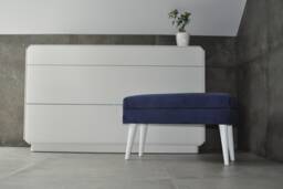 A Bench With Storage Space, A Navy Blue Decorative Bench, & Hall Furniture