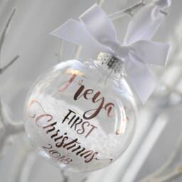 Snow Filled Personalised First Christmas Bauble Rose Gold, Blue Christmas, Baby Gift, New Bauble, 2024 - thumbnail 4