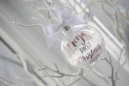 Snow Filled Personalised First Christmas Bauble Rose Gold, Blue Christmas, Baby Gift, New Bauble, 2024