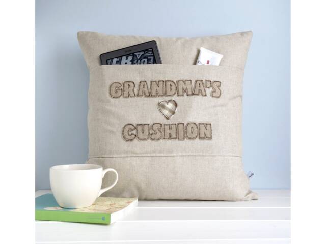 Personalised Embroidered Pocket Cushion Cover For Mum, Grandma - Pillow Gift Birthday Or Mothers Day Reserved Her Linen - image 1