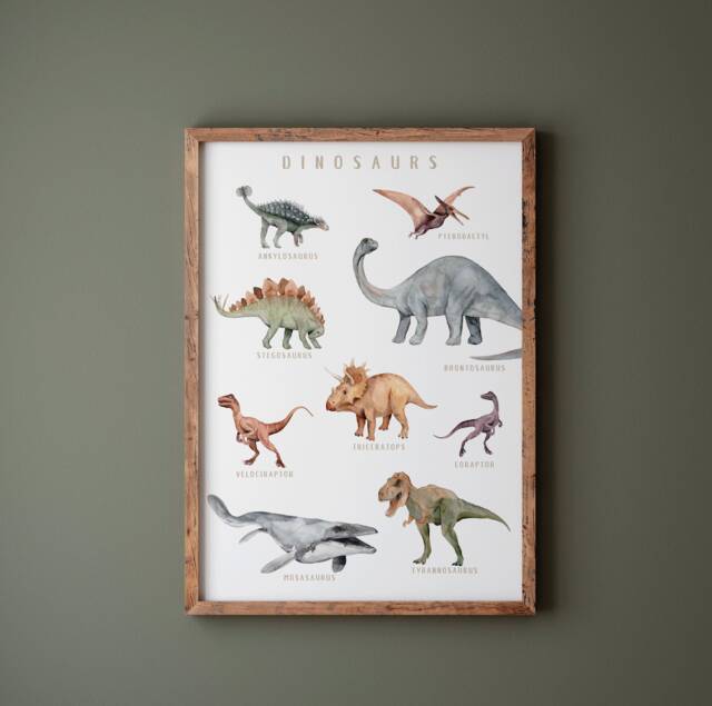 Vertical Watercolor Dinosaur Poster Nursery & Playroom Wall Art - image 1