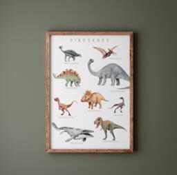 Vertical Watercolor Dinosaur Poster Nursery & Playroom Wall Art - thumbnail 1