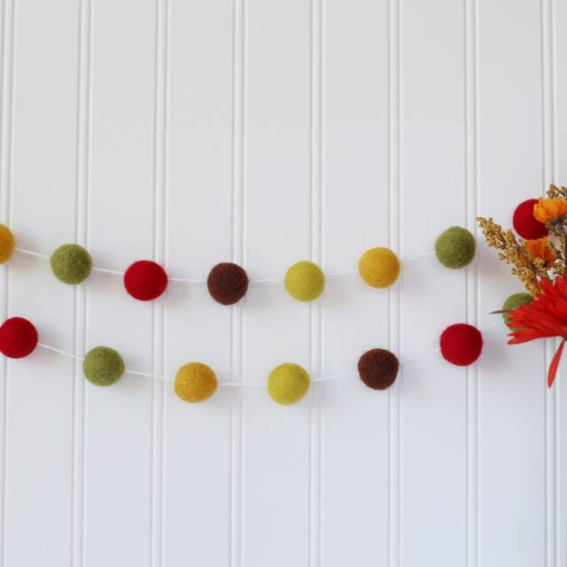 Felt Ball Garland - Wool Nursery Decor Pom Pom Baby Room Fall Autumn Felt - image 1