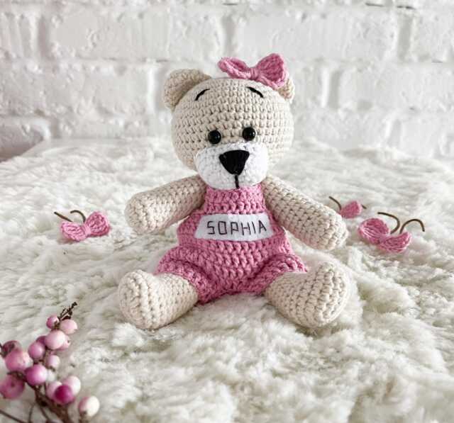 Personalized Handmade Crochet Teddy Bear Toy, Gender Party Decor, Gift For New Mom, Newborn Photo Props - image 1
