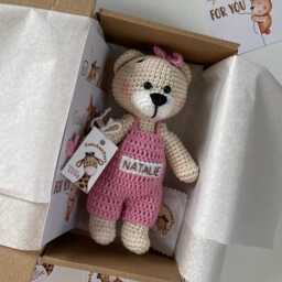 Personalized Handmade Crochet Teddy Bear Toy, Gender Party Decor, Gift For New Mom, Newborn Photo Props - thumbnail 3