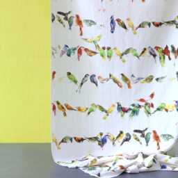 Birdsong Fabric By The Meter Enchanting Bird Print On Chivasso Half-Linen, 3 Colors - thumbnail 2