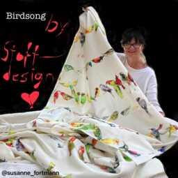 Birdsong Fabric By The Meter Enchanting Bird Print On Chivasso Half-Linen, 3 Colors