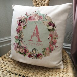 Personalised Alice Adventures in Wonderland Cushion Cover, Vintage Mad Hatter Tea Party, Home Decor Name Monogram - 40cm 16 Inches - thumbnail 2