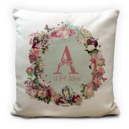 Personalised Alice Adventures in Wonderland Cushion Cover, Vintage Mad Hatter Tea Party, Home Decor Name Monogram - 40cm 16 Inches - thumbnail 1
