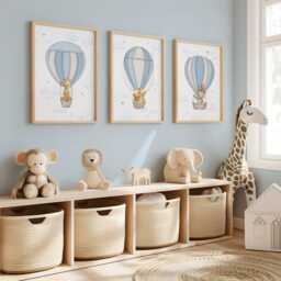 Hot Air Balloon Nursery Prints Safari Animal Wall Art Set Of 3 - thumbnail 2