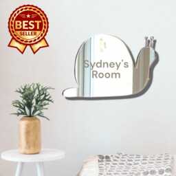 Personalized Acrylic Mirror Wall Art Snail Shape, Engraved Name