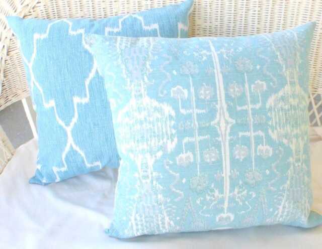 Mist Blue & White Ikat Pillow Cover Lacefield Home Decor Fabric - image 1