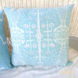 Mist Blue & White Ikat Pillow Cover Lacefield Home Decor Fabric - thumbnail 3