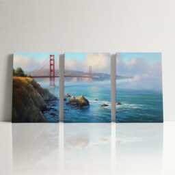 San Francisco Golden Gate Bridge 3 Panel Split Canvas Wall Art Fog California Oil Painting Framed Home Decor Usa Travel Gift - thumbnail 3