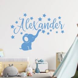 Baby Elephant Custom Boy Name Wall Decal Kids Personalized With Stars Nursery Decor - thumbnail 3