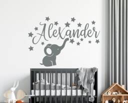 Baby Elephant Custom Boy Name Wall Decal Kids Personalized With Stars Nursery Decor - thumbnail 1