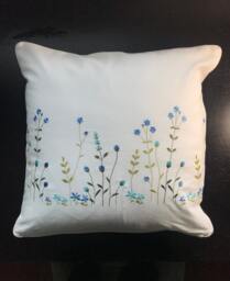 Embroidered Cotton Pillow Cover White Cushion Pillowcase With Blue & Sky Flower Wedding Birthday Easter Housewarming Mother Gift