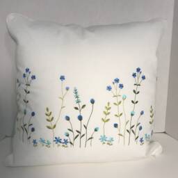 Embroidered Cotton Pillow Cover White Cushion Pillowcase With Blue & Sky Flower Wedding Birthday Easter Housewarming Mother Gift - thumbnail 2