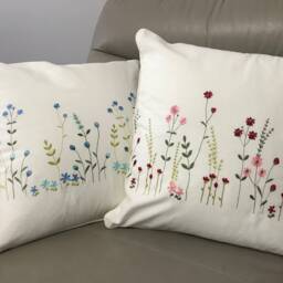 Embroidered Cotton Pillow Cover White Cushion Pillowcase With Blue & Sky Flower Wedding Birthday Easter Housewarming Mother Gift - thumbnail 4