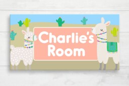 Llama Door Sign, Cacti Nursery Decor, Kid's Plaque, Kids Gift, Name Print, Wall Art - thumbnail 1