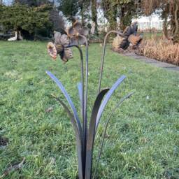 Metal Garden Rusty Daffodil Flower Spray Stake - thumbnail 3
