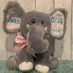Custom Birth Stats Elephant Plush - Baby Shower Gift, Nursery Keepsake - Gray - thumbnail 4