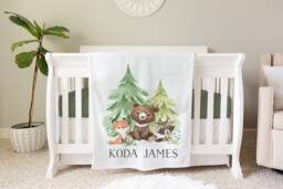 Woodland Blanket, Personalized Baby Blanket Gift, Toddler Forest Decor, Birthday Theme
