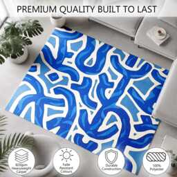 Blue White Abstract Maze Pattern Rug Non-Slip Soft Area Carpet Bedroom Living Room Hallway Mat Decor - Made in UK - thumbnail 3