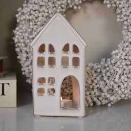 White Ceramic House Tealight Holder - Wax Lantern Decor Cosy Winter Home Accessories - thumbnail 1