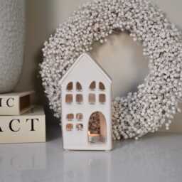 White Ceramic House Tealight Holder - Wax Lantern Decor Cosy Winter Home Accessories - thumbnail 2