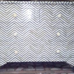 Designer Bone Inlay Cabinet Grey Chevron Pattern Chest Of 4 Drawers - thumbnail 2