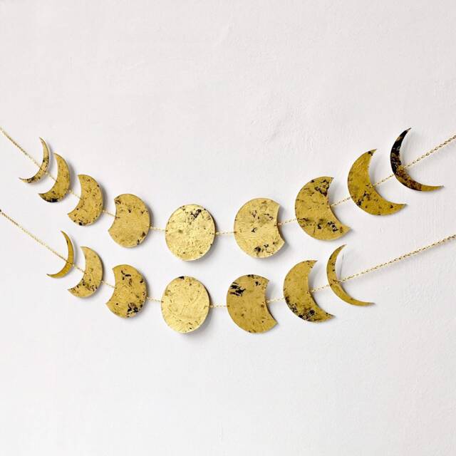 Moon Phase - Wall Hanging Boho Decor Garland Metallic Gold Silver Nursery With Chain - image 1