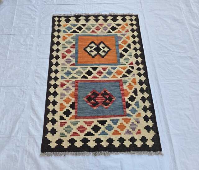 Handmade Afghan Kilim Rug 3x4 Tribal Geometric Wool Accent Rug - image 1