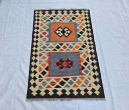Handmade Afghan Kilim Rug 3x4 Tribal Geometric Wool Accent Rug - thumbnail 1