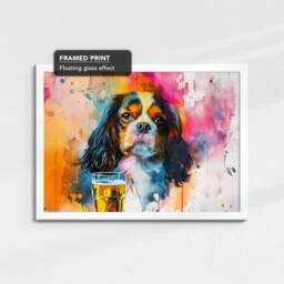King Charles Spaniel Beer Glass Painting Framed Poster Print & Canvas Wall Decor Art Bar Kitchen Room Dog Gift Pet - thumbnail 3